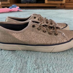 Sparkly gold Sperry slip on shoes